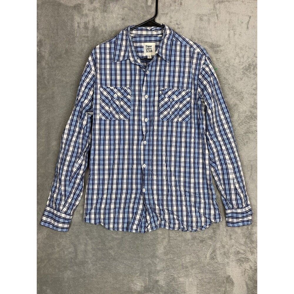 Paper Denim & Cloth Mens Large Blue Long Sleeve Button Front Shirt